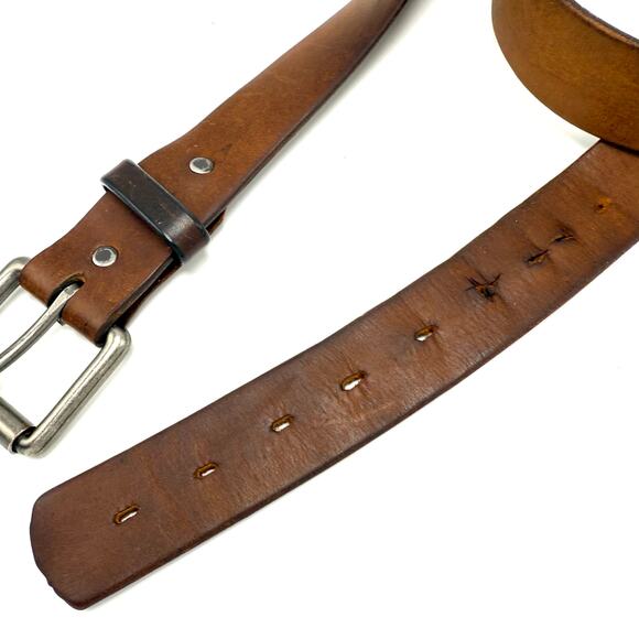Vintage Distressed Brown Leather Belt 38 Silver Roller Buckle Worn Streetwear - Picture 2 of 10